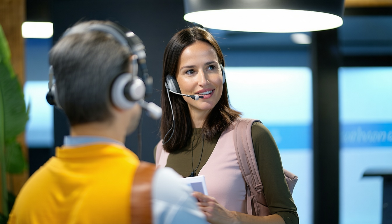 Dedicated customer support agent assisting a traveller
